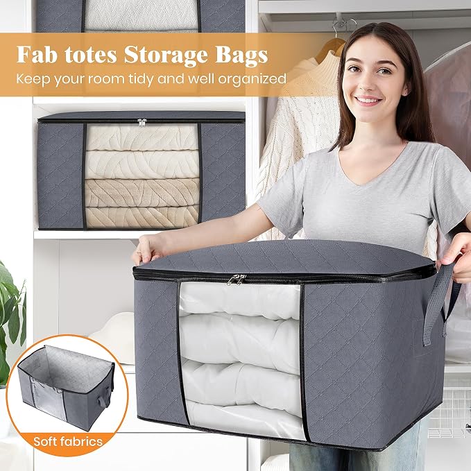 Fab totes 4 Pack Clothes Storage, Foldable Thick Fabric Blanket Storage Bags - Image 5