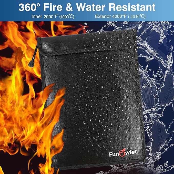 FunOwlet Fireproof Waterproof Document Bag, Fire and Water Resistant Safe - Image 3
