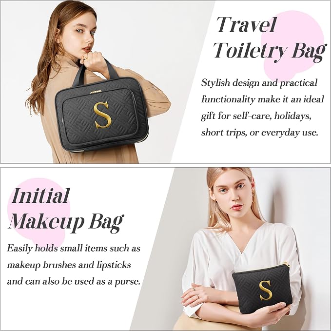 Gifts for Women, Initial Toiletry Makeup Bag Hanging Cosmetic Organizer - Image 5
