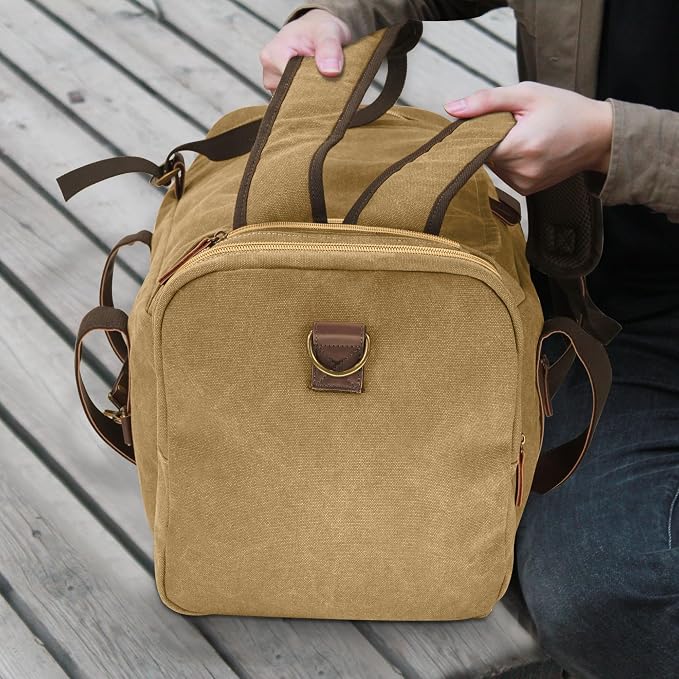 60L Duffle Bag for Men, Nomad Waxed Canvas Travel Duffel Bag Vintage Genuine - Image 7