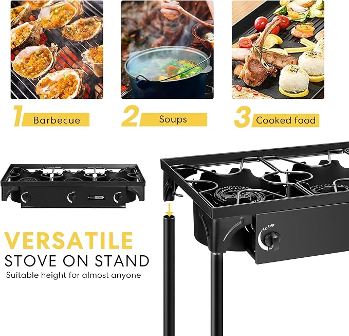 VIVOHOME 225, 000 BTU Outdoor 3-Burner Propane Gas Stove, Heavy-Duty Camping - Image 6