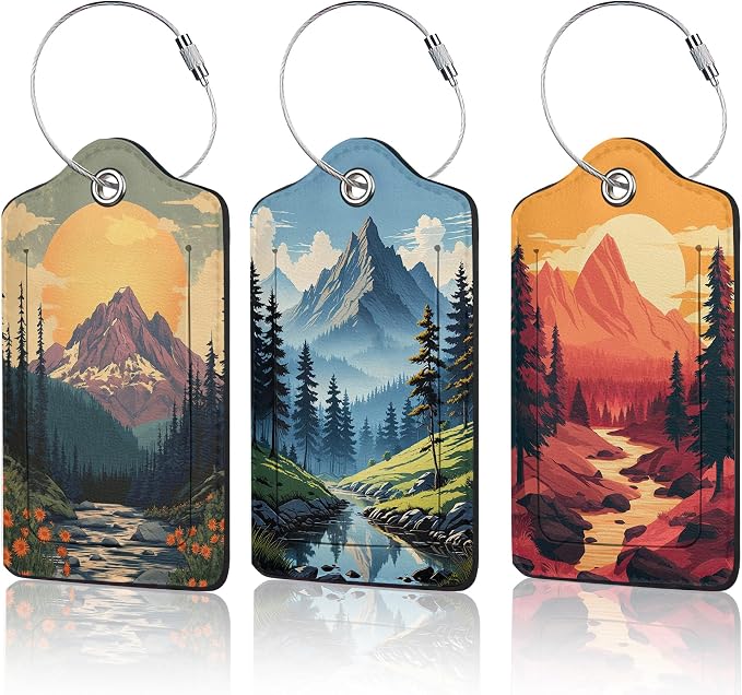 Vintage Mountain Luggage Tag for Suitcase, Forest Lake Design by Unknown