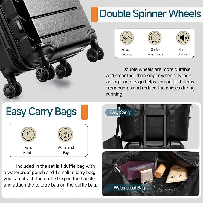 Hoteel Luggage Sets 5 Piece, ABS+PC Hard Shell Expandable Suitcases - Image 6