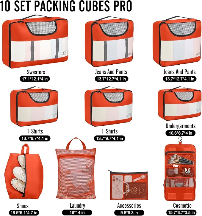 Veken 10 Set Packing Cubes for Travel Essential, Suitcase Organizer Bags in 4 - Image 2
