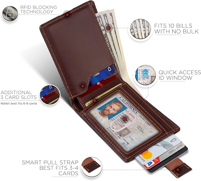 SERMAN BRANDS RFID Blocking Slim Bifold Genuine Leather Thin Minimalist Front - Image 3