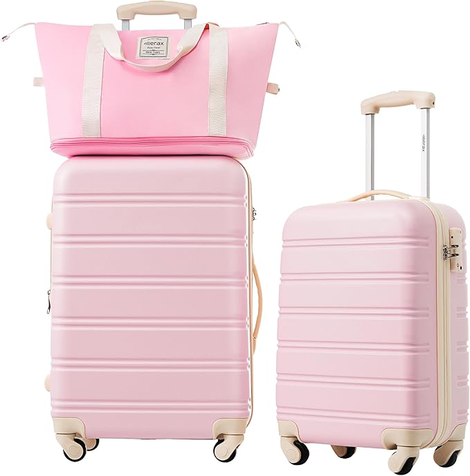 Merax Luggage sets of 2 Piece 20 24 IN Carry on Luggage Hard Case White Pink by Merax