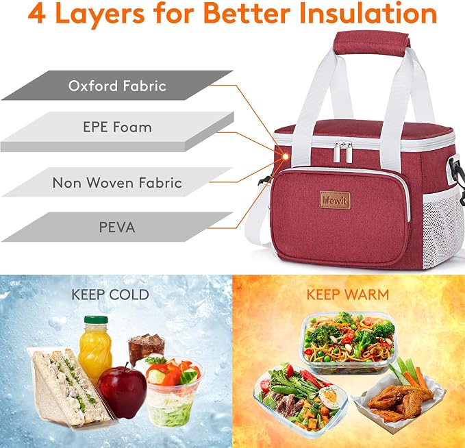 Lifewit Medium Lunch Bag Insulated Lunch Box Soft Cooler Cooling Tote - Image 2