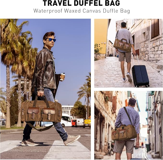 Wildroad Waxed Canvas Genuine Leather 50L Waterproof Duffle Bag - Image 3