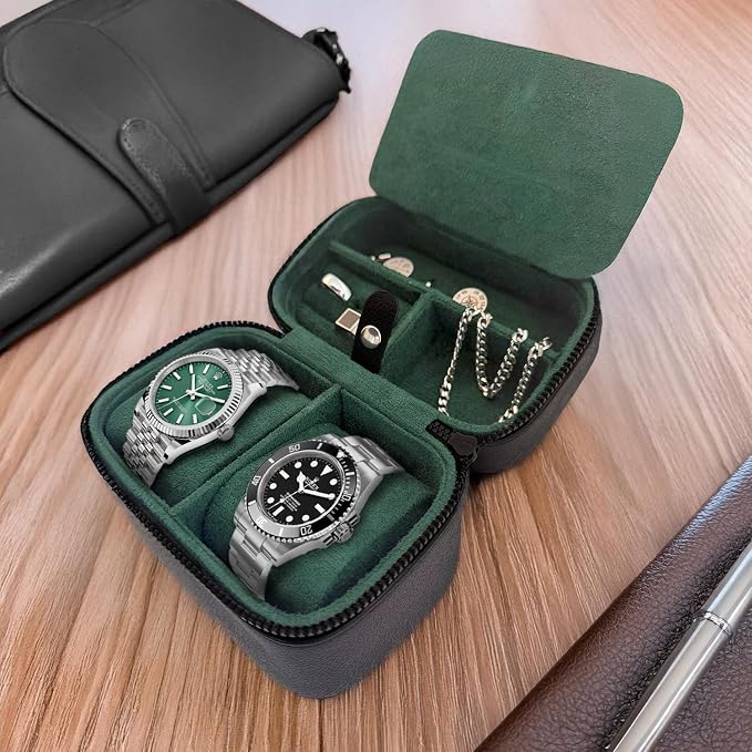 Galis Luxury Watch Case for Men High End Portable 2-Slot Watch Holder and Watch - Image 6
