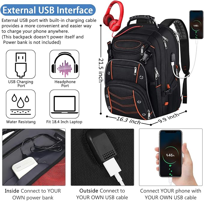 VECKUSON 18.4 Laptop Backpack for Men, 55L Extra Large Gaming Laptops Backpack - Image 4