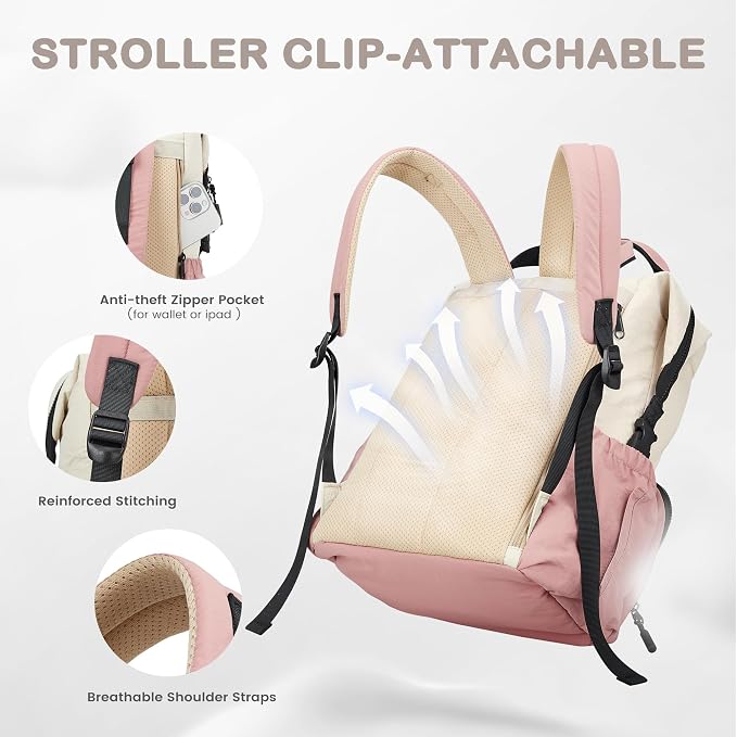 VONAL Diaper Bag Backpack, Lightweight Baby Diaper Bags, Travel Large Diaper Bag - Image 5