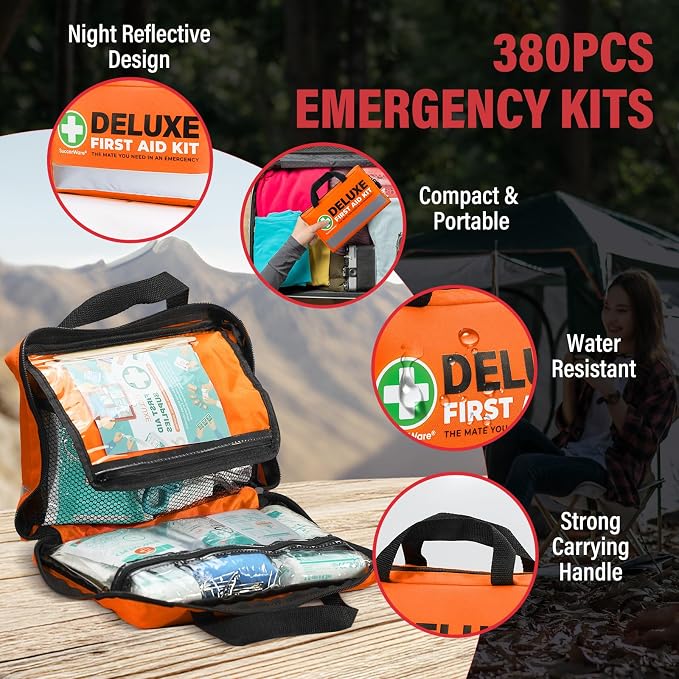 380 Pieces Deluxe First Aid Kit Compact Trauma Medical Kits - Image 3