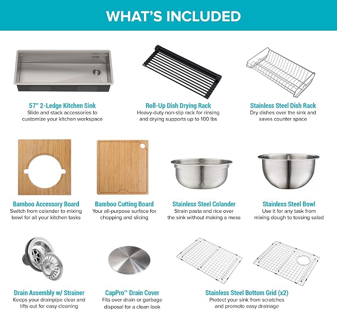 KRAUS Kore 57-inch Undermount Workstation 16 Gauge Single Bowl Stainless Steel - Image 11