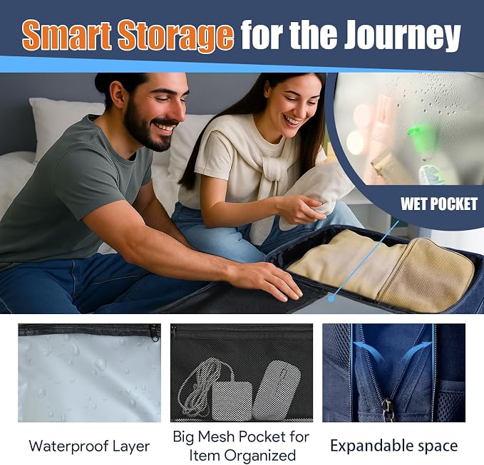 55L Travel Backpack, Extra Large Laptop Backpack, Carry On Backpack, Expandable - Image 7