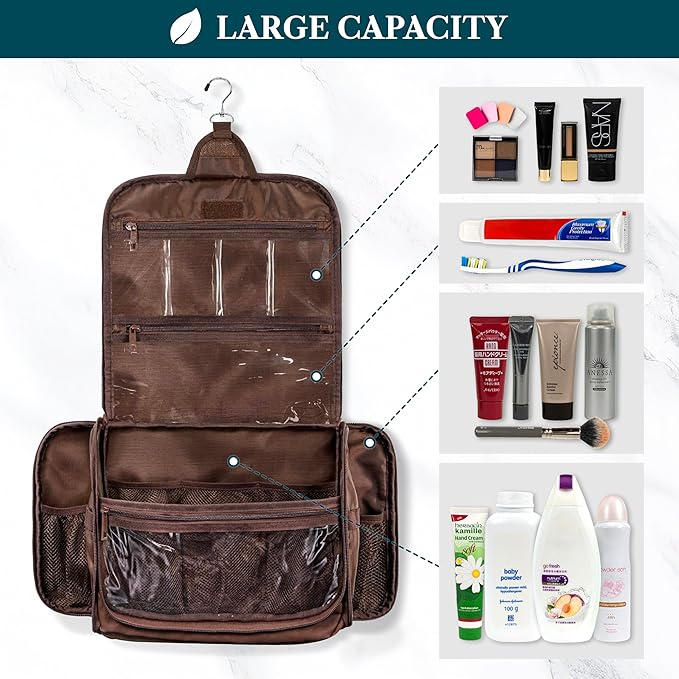 PAVILIA Large Hanging Toiletry Bag Travel Bag Women Men, PU Leather Cosmetic - Image 5