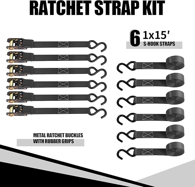 Cartman 1" x 15' Ratchet Tie Down up to 1500lbs 6pk in Carry Bag, Cargo Straps - Image 7