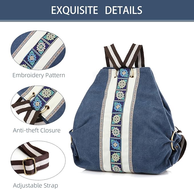 Goodhan Women Canvas Backpack Daypack Casual Shoulder Bag, Vintage Heavy-duty - Image 2