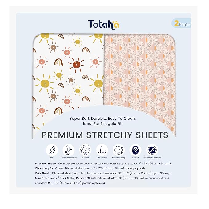 TotAha Mini Crib Sheets Boho Rainbow, Hypoallergenic Pack N Play Mattress Sheets by TotAha%7CUnitedStates