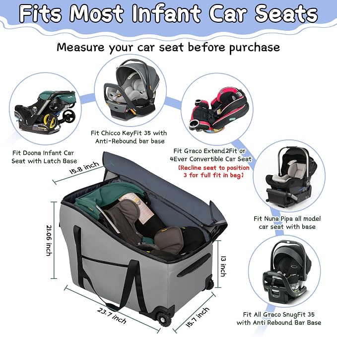 Car Seat Bags for Air Travel Fit Chicco Keyfit 35 and Anti-rebound Bar Base - Image 2