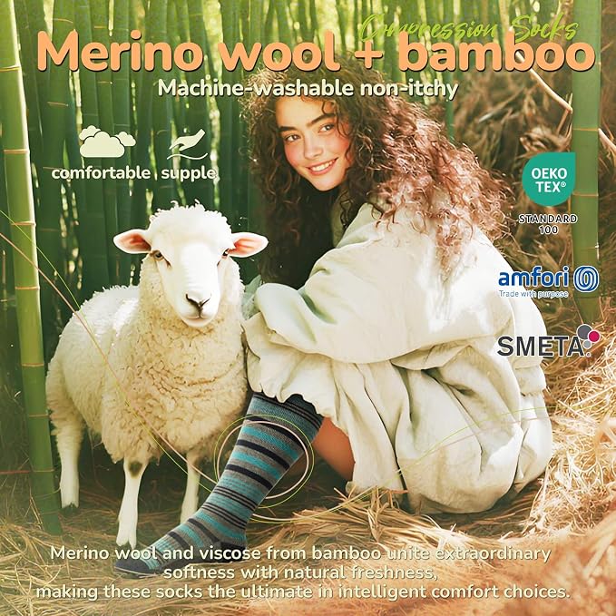 Merino Wool Compression Socks for Women Men, 15-20 mmHg Knee High Socks for - Image 2