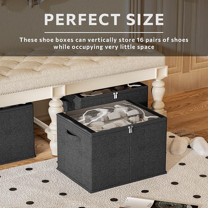 Shoe Organizer for Closet, 2 Pack Sturdy Shoe Storage Bins - Image 2