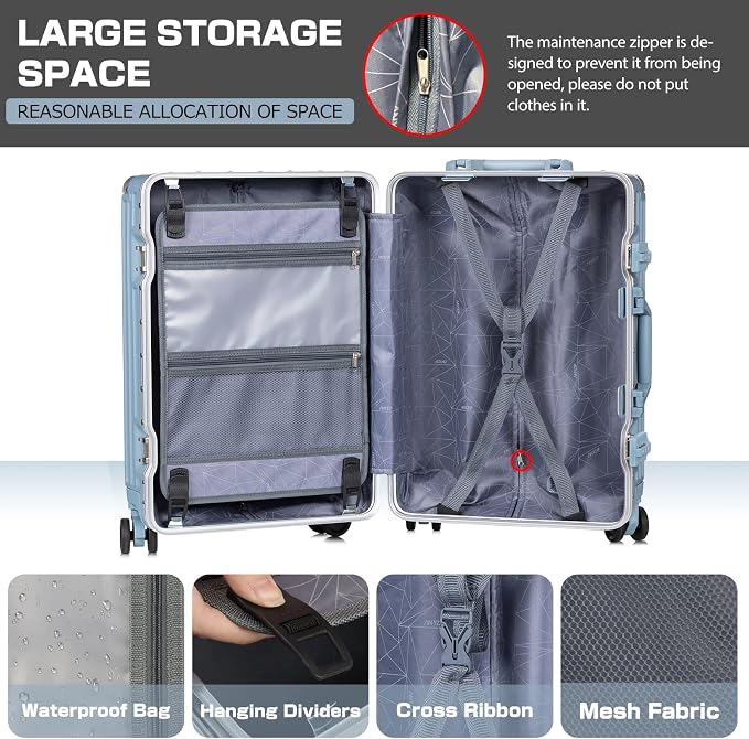 AnyZip Luggage Aluminium Frame Suitcase Hard Shell TSA Lock No Zipper 28In Haze - Image 4