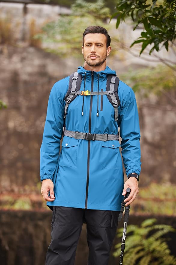 COOFANDY Men's Long Raincoat Ligtweight Rain Jacket Waterproof Outdoor Jackets - Image 4