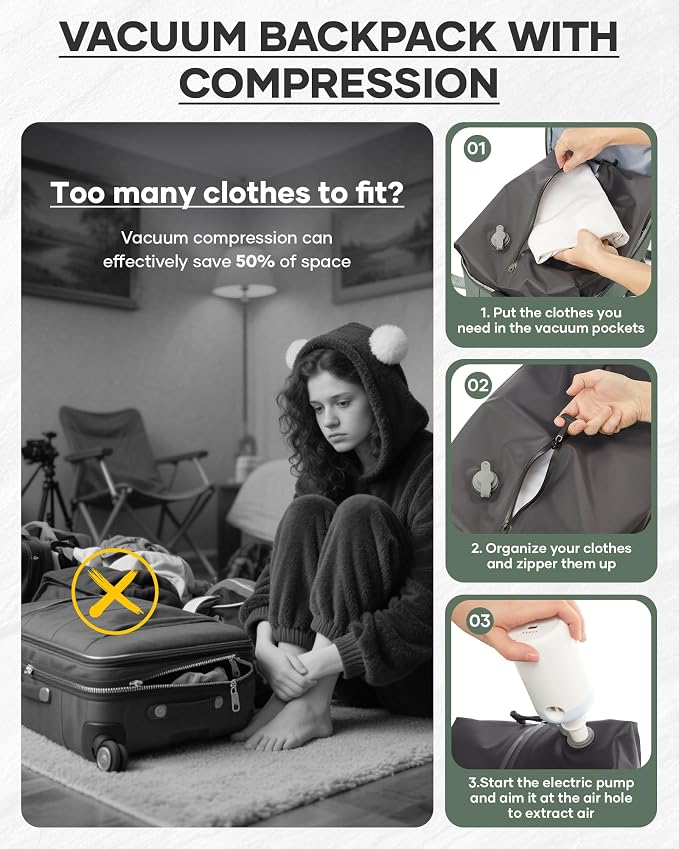Vacuum Backpack With Vacuum Compression, Expanded Travel Laptop Backpacks - Image 5