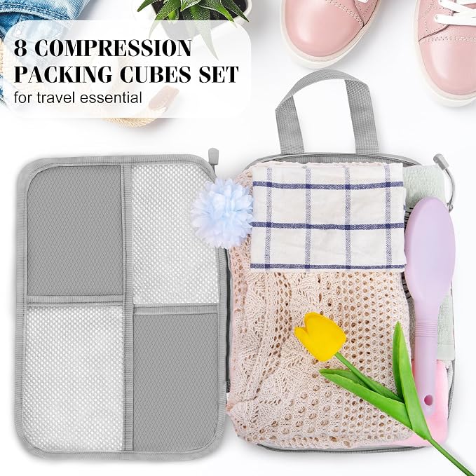 8 Set Compression Packing Cubes Travel, Lightweight Expandable Travel Cubes - Image 6