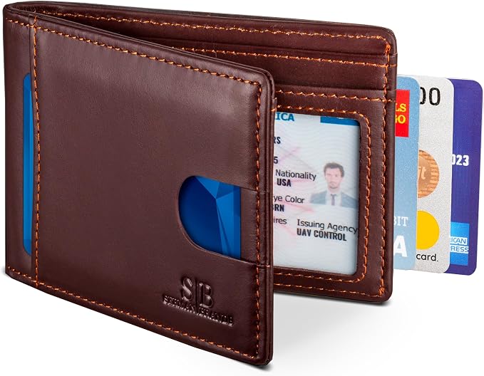 SERMAN BRANDS RFID Blocking Slim Bifold Genuine Leather Thin Minimalist Front by SERMANBRANDS