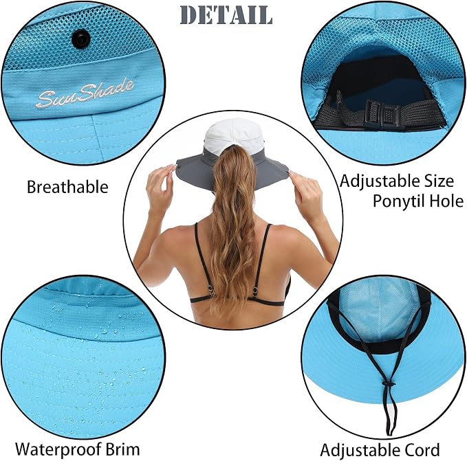Womens Summer Sun Hat Beach Hat Wide Brim Outdoor UV Protection Hat Foldable - Image 3