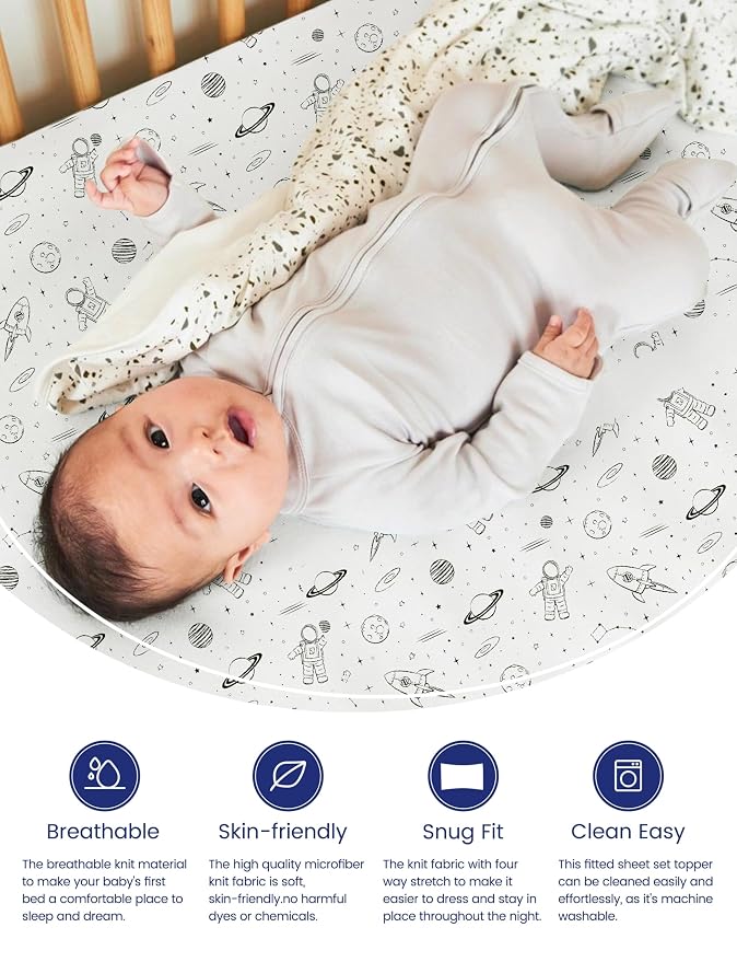 TotAha Premium Soft Space Pack n Play Sheets, Super Stretchy Jersey Knit Mini - Image 2
