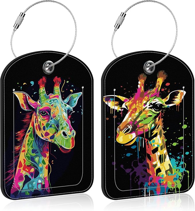 Bright Colourful Giraffe Leather Luggage Tag by Unknown