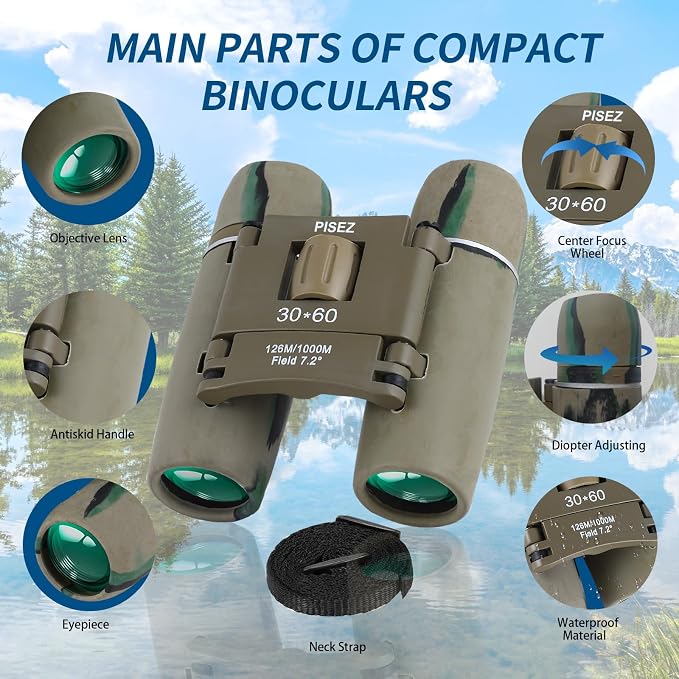PISEZ 30X60 Compact Binoculars for Adults and Kids，Lightweight Foldable Easy - Image 8