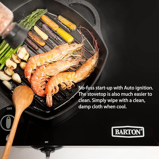 Barton Double Burner Stove w/Auto Ignition LPG Tempered Glass Outdoor Propane - Image 3