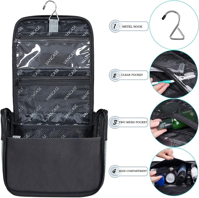 Hanging Toiletry Bag for Men VANCASE Vintage Leather Shaving Dopp Kit Medium - Image 4