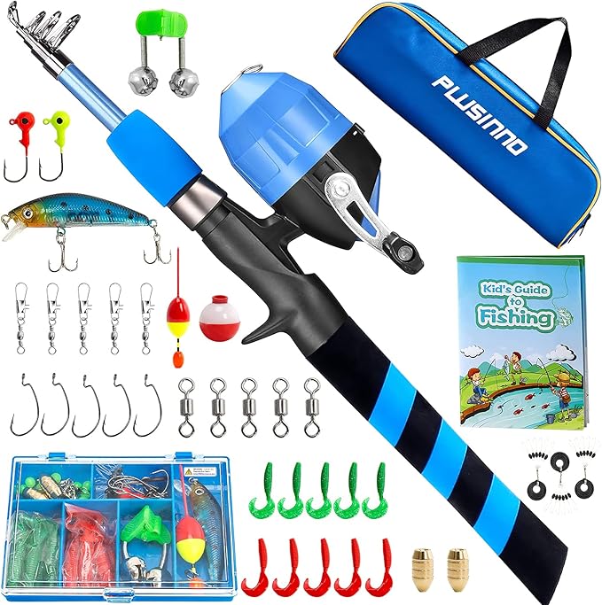 PLUSINNO Kids Fishing Pole, Portable Telescopic Fishing Rod and Reel Combo Kit - by PLUSINNO