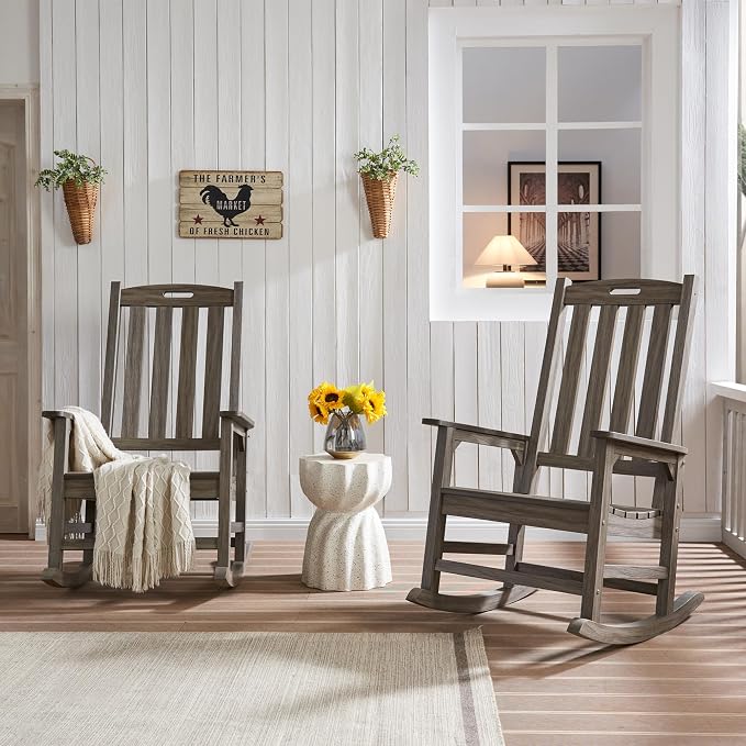 Psilvam Outdoor Rocking Chair, Poly Lumber Oversized Rocking Chair - Image 2