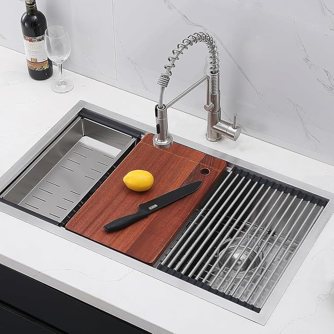 COMLLEN 33 Inch Double Bowl Undermount Kitchen Sink, 33x19 Inch Workstation 16 - Image 2