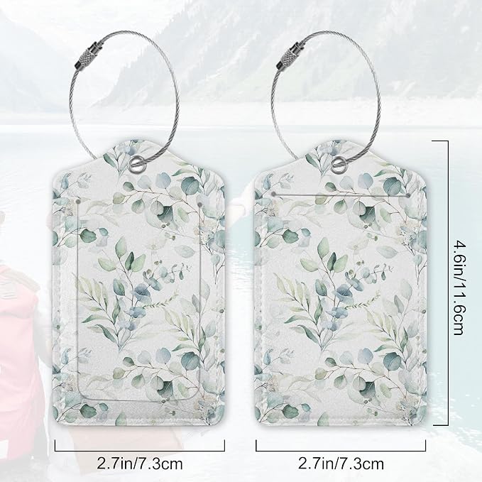 2Pcs Luggage Tag for Suitcase Sage Floral Green Leaves Cute Suitcase Tag - Image 2