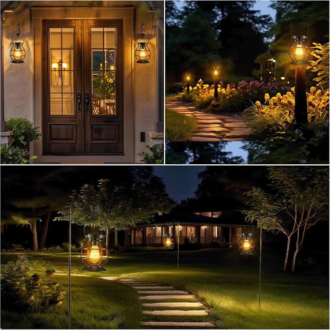 2 Pack Solar Lanterns Outdoor Hanging Lantern Lights, Metal Decor Lantern - Image 7
