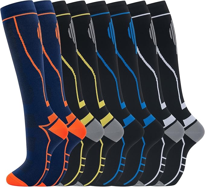 Compression Socks for Women Men Circulation Knee High 8 Pairs for Nurses by HELLOMOMOYA