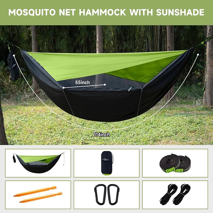 Camping Hammock with Mosquito Net and Sunshade, Backpacking Hammock with Ridge - Image 9