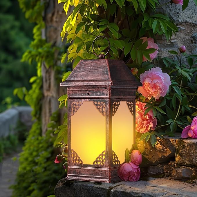 14" Solar Lanterns Outdoor Waterproof, Glass Flickering Flame Solar Lantern - Image 6