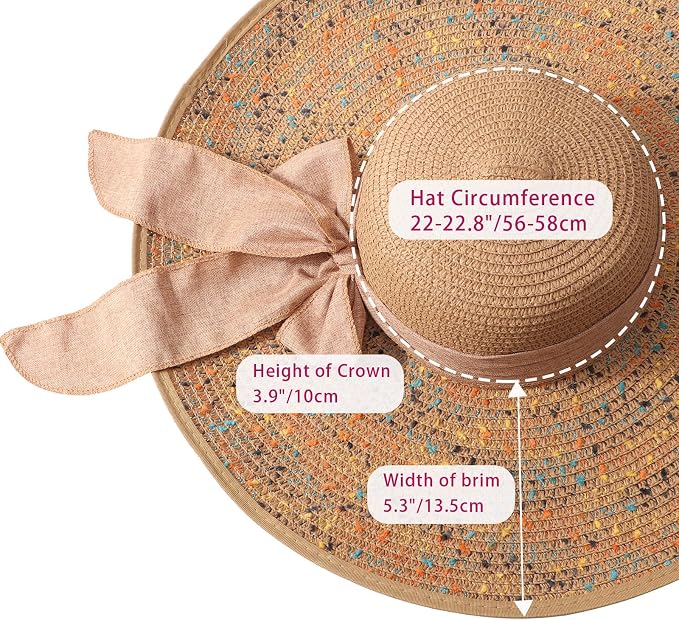 DRESHOW Beach Hats for Women Big Straw Wide Brim Summer Hat Floppy Foldable - Image 7