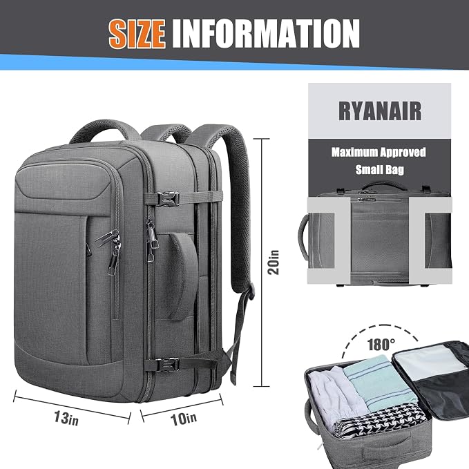 Carry On Backpack, Travel Laptop Backpack, Expandable 40-50L Large Luggage TSA - Image 2