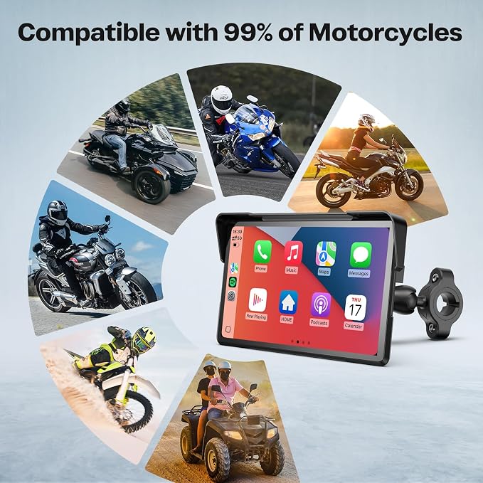 WonVon 7 Inch Wireless Motorcycle Carplay GPS Navigation System - Image 8