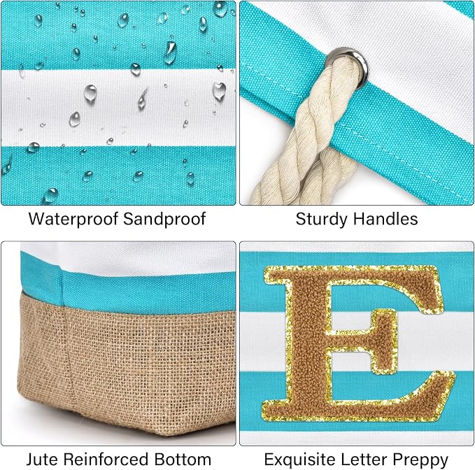 Becokan Beach Bag Initial Beach Tote - Image 2