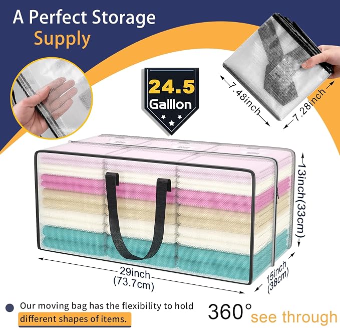 Clear Storage Bags with Zipper, 2 Pack Large Moving Bags Heavy Duty Extra Large - Image 2