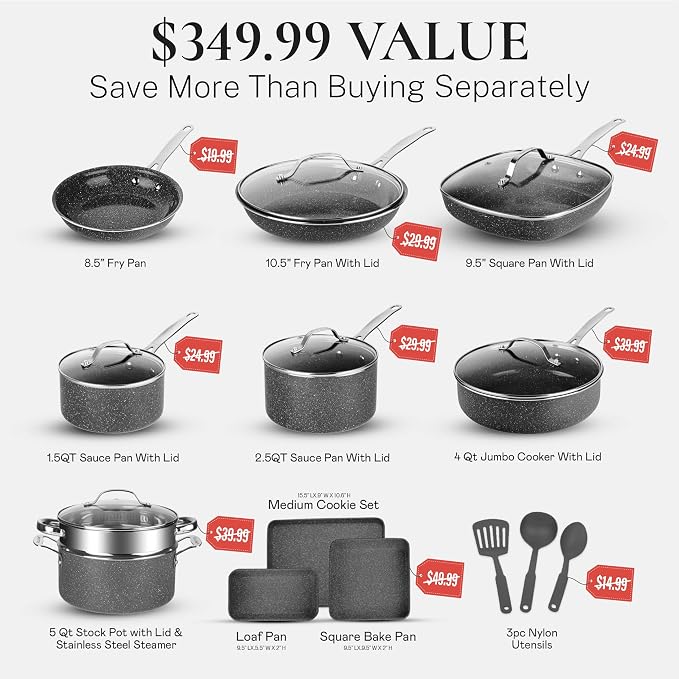 Granitestone 20 Pc Ceramic Cookware Set Nonstick, Complete Pots and Pans Set - Image 2